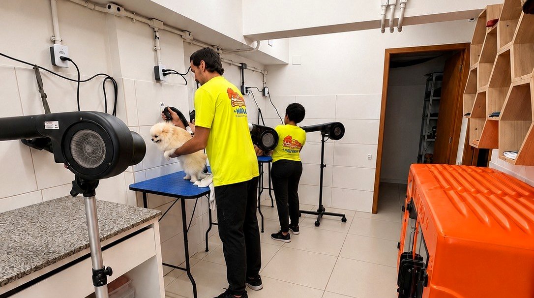 Equipe da Cão em Companhia trabalhando na área de secagem